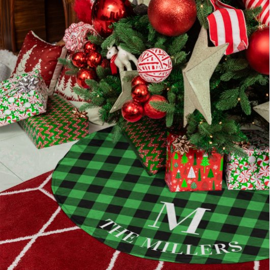 Kelly Green Buffalo Plaid Familie Monogram Kerstboom Rok
