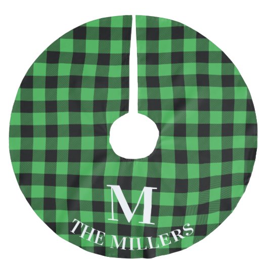 Kelly Green Buffalo Plaid Familie Monogram Kerstboom Rok (Voorkant)