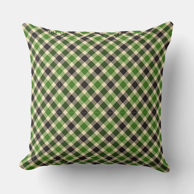 Kelly Green et Black Tartan Plaid 2 Coussin Carré (Recto)