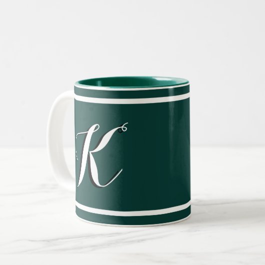 Kelly Green Monogrammed Mug à café à deux tons (Devant gauche)