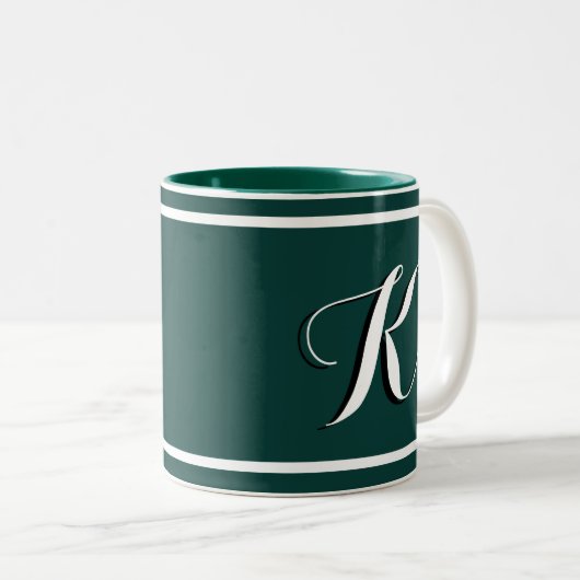 Kelly Green Monogrammed Two-Tone Coffee Mok (Voorkant rechts)