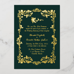 Kelly Green Ornate Rose Frontière Foil Invitation