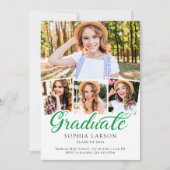 Kelly Green Script 4 Fotocollage Afstuderen Aankondiging (Voorkant)