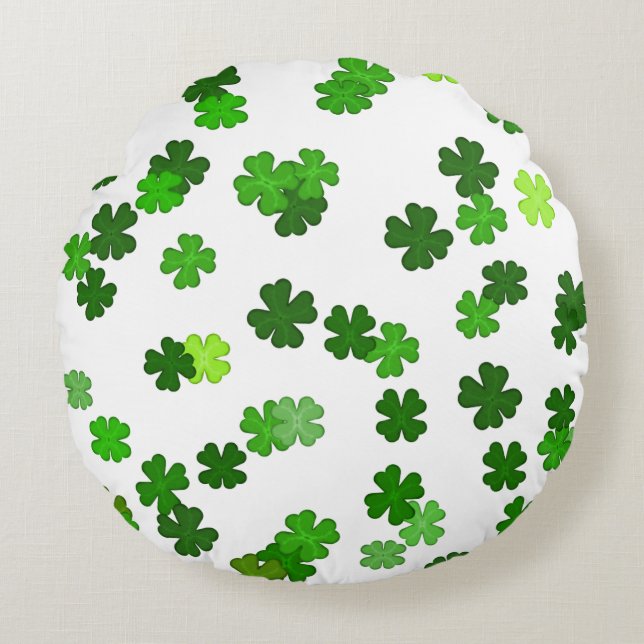 Kelly green "Shamrocks Falling" Rond Kussen (Voorkant)