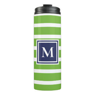 Kelly Green Stripe Navy Modern Monogram Coastal Thermosbeker
