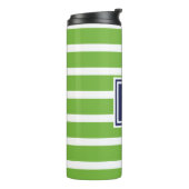 Kelly Green Stripe Navy Modern Monogram Coastal Thermosbeker (Gedraaid links)