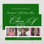 Kelly Green/White 3 Faire-part de diplôme photo (Devant / Derrière)