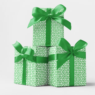 Kelly groen en wit Grieks sleutelpatroon Cadeaupapier