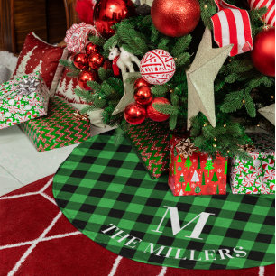 Kelly groene Buffalo Plaid Familie Monogram Kerstboom Rok