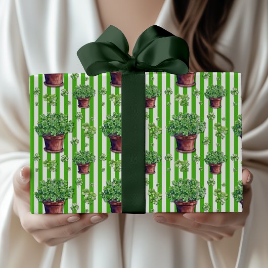 Kelly Groene Cute Clover Pot St. Patrick Dag Cadeaupapier