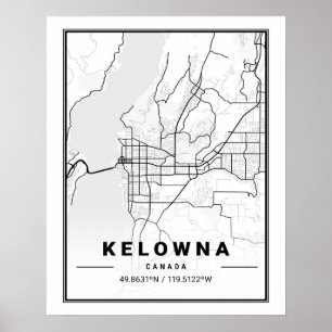 Kelowna British Columbia Canada Travel City Map Poster