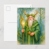 Keltisch bos druïde met gewei kroon feestdagenkaart (Voorkant / Achterkant)