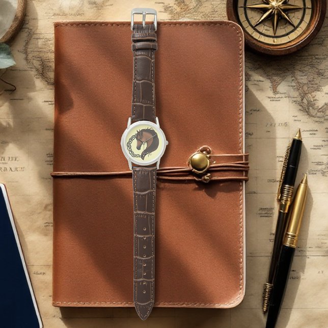 Keltisch bruin paard geel horloge (Creator heeft geüpload)
