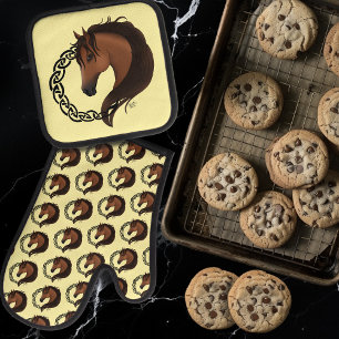 Keltisch bruin paard geel ovenwant & pannenlap set