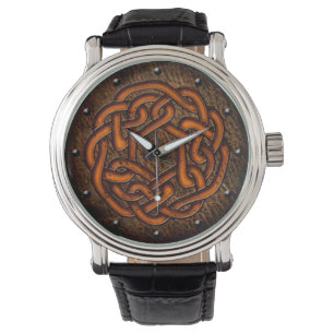 Keltisch knoop helder sinaasappel op leer digitaal horloge