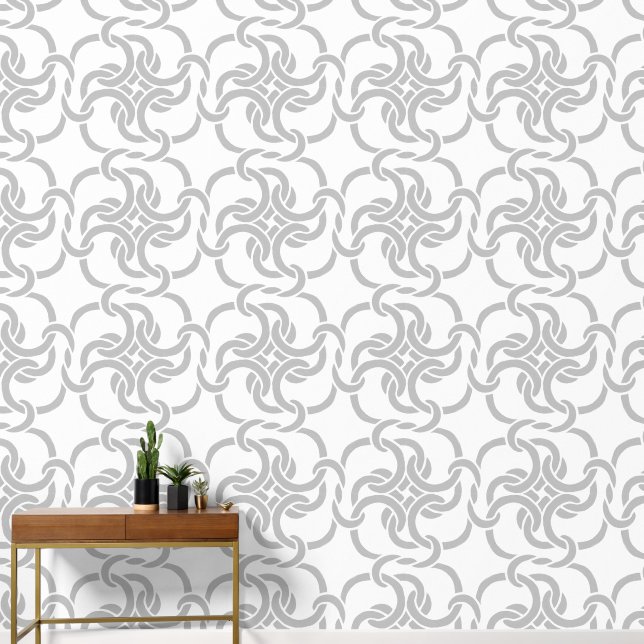 Keltisch knooppatroon Elegant Modern Wit en Grijs Behang (Hal)