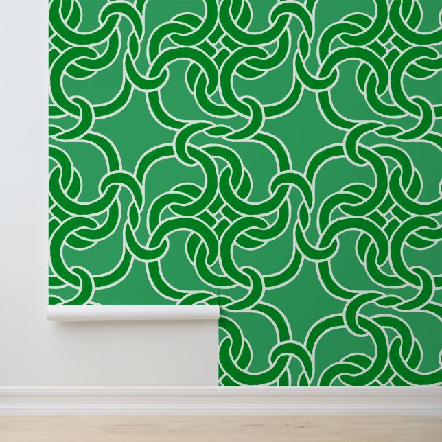 Keltisch knooppatroon Elegant Modern Wit en Groen Behang (Applicatie)