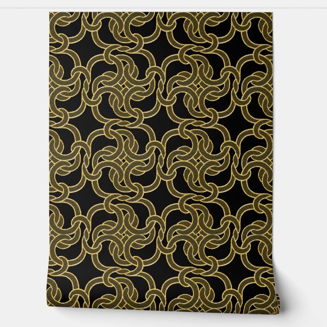 Keltisch knooppatroon Elegant Modern Zwart en Goud Behang (Afrollen)