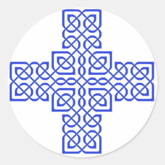 Keltisch kruis 6 blauw ronde sticker