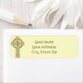 Keltisch kruis in Oogst Goud en Mythische Ivoor Wi Etiket (Insitu)