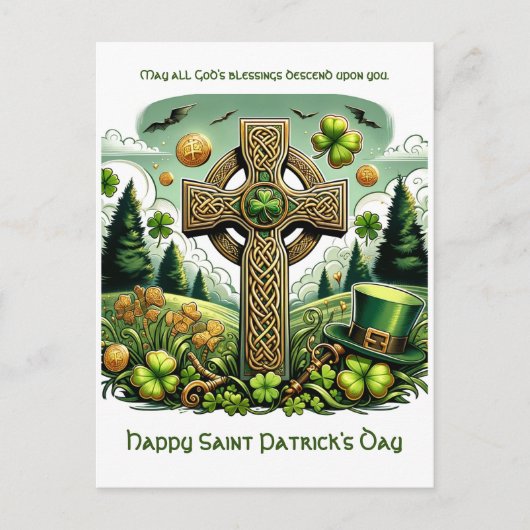 Keltisch Kruis: Saint Patrick's Day Viering Feestdagenkaart (Voorkant)