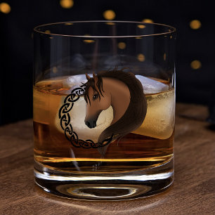 Keltisch Paard Geel Knoopwerk Cirkel Mythisch Equi Whisky Glas