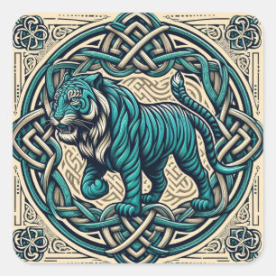 Keltisch vierkant Blauwgroen tijger Vierkante Sticker