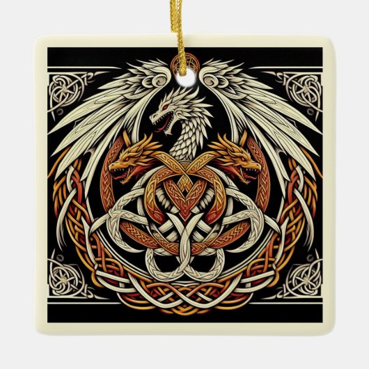 Keltische beige draak keramisch ornament (Voorkant)