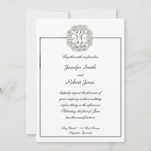 Keltische boom van het leven witte bruiloft uitnod kaart (Voorkant)