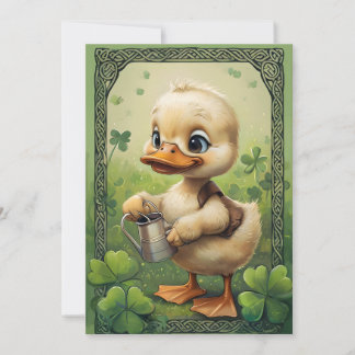 Keltische charme: Duckling Watering Four-Leaf Clov Kaart