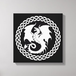 Keltische cirkel draak zwart wit canvas afdruk