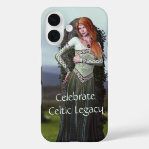 Keltische dame poseert voor oude stenen iPhone 16 hoesje