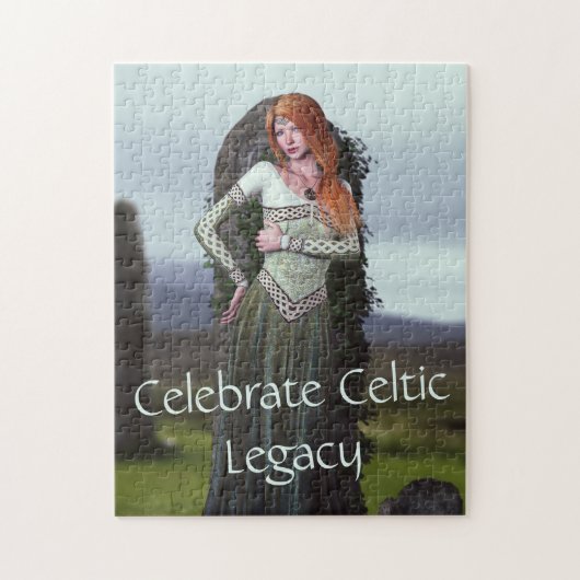 Keltische dame poseert voor oude stenen legpuzzel (Verticaal)