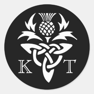 Keltische distel Initialen - Zwart & Wit Ronde Sticker