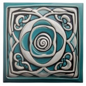 Keltische geïnspireerde turquoise en witte rozenbl tegeltje (Voorkant)