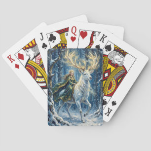 Keltische godin & gloeiend wit hert pokerkaarten