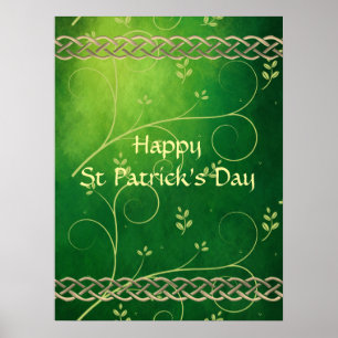 Keltische groene knoppen en bladeren poster