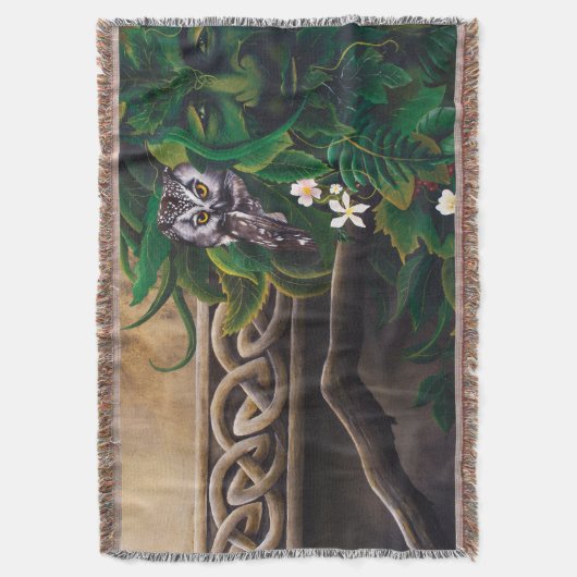 Keltische Groene Man Uil Deken (Voorkant Verticaal)