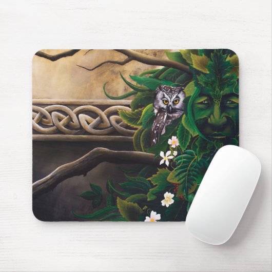 Keltische Groene Man Uil Muismat (Met muis)