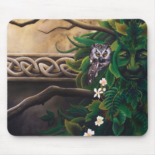Keltische Groene Man Uil Muismat (Voorkant)