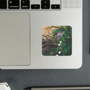 Keltische Groene Man Uil Vierkante Sticker