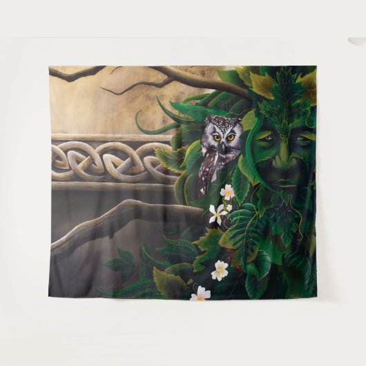 Keltische groene Man Uil Wandkleed (Voorkant (horizontaal))
