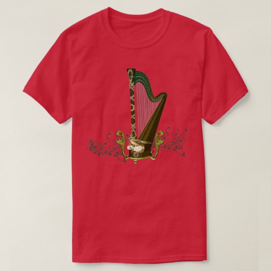 Keltische harp met celtic knoop en bloemen met vog t-shirt (Design voorkant)