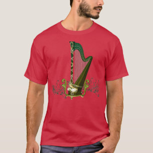 Keltische harp met celtic knoop en bloemen met vog t-shirt