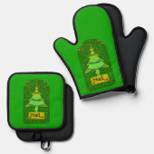 Keltische kerstboom ovenwant & pannenlap set (Voorkant / Achterkant)