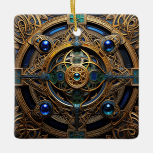 Keltische Knoop Blauw Gouden Knoopwerk Keramisch Ornament