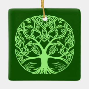 Keltische Knoop Boom van het Leven Emerald Groen Keramisch Ornament