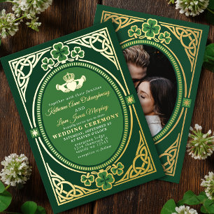 Keltische Knoop Claddagh Shamrock Trouw Groene Fot Folie Uitnodiging