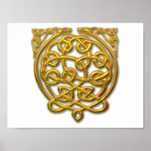 Keltische Knoop Draken – Goud Poster