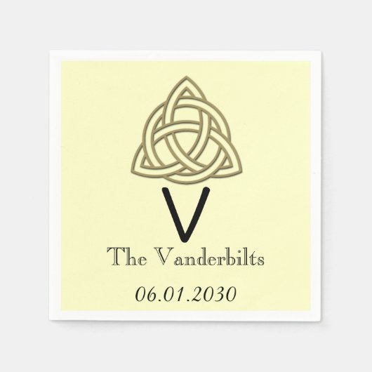 Keltische knoop in Goud en Ivoor Monogram Bruiloft Servet (Voorkant)